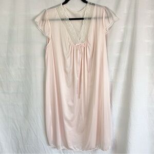 Vintage Elegant Pastel Pink Nightgown Flutter Sleeve Large